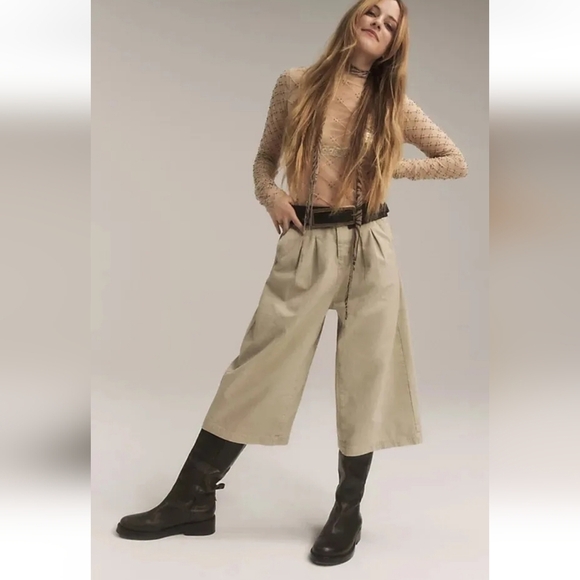 NWOT Free People Hard Rain Gaucho Pants High Waisted Wide-Leg Cotton Size 2 - Picture 1 of 16